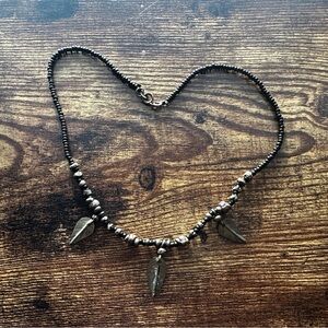 Bead and brass Leaf Pendant Necklace